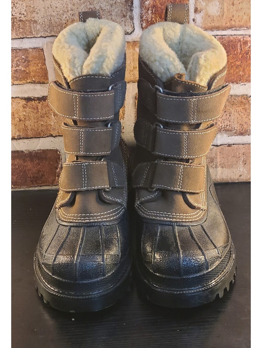 Vtg LL Bean Snow Strap Boots Womens Size 6 Brown Suede Plush Fleece Lined Winter